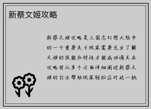 新蔡文姬攻略
